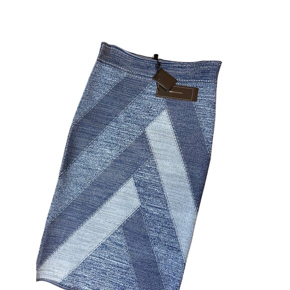 BCBG Max Azria Denim Combo Chevron Patterned Pencil Skirt Medium NWT $198 - Picture 3 of 6